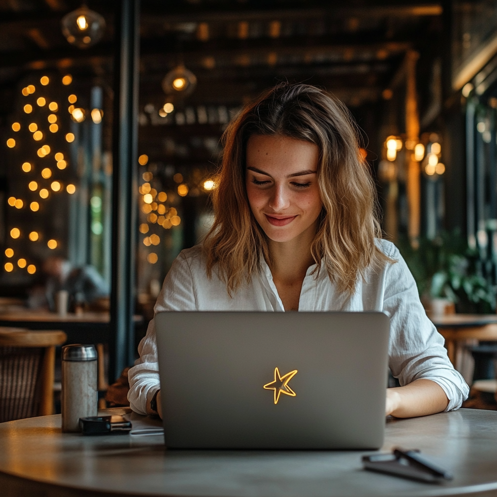A restaurant owner sitting at a laptop, thoughtfully responding to online reviews. The screen displays a mix of positive and negative feedback, with a highlighted response showing professionalism and empathy. The setting is warm and inviting, reinforcing the idea that customer relationships matter. The atmosphere should feel constructive, not confrontational.